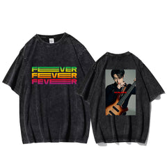 KPOP Print Washed Crew Neck T-shirt