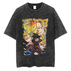 Vintage Anime Washed Printed Short-sleeved T-shirt