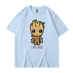 Unisex Cute I Am Groot Letter Print Crew Neck T-shirt