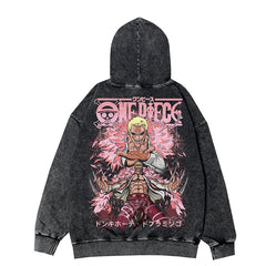 Retro Luffy Anime Zipper Washed Hooded Jacket