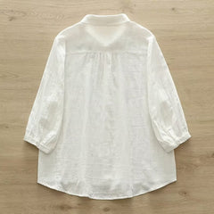 Women's Flower Embroidery White Loose Shirt