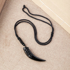 Obsidian Wolf Head Pendant Necklace