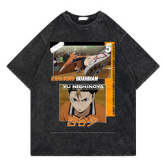 Casual Anime Graphic Washed Cotton T-shirt