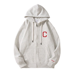 Casual Cartoon Graphic Cotton Zipper Hoodie