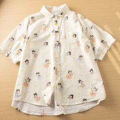 Versatile Casual Cartoon Printed Short-sleeved Shirt