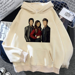 Women's Y2k TVD Pattern Printed Loose Hoodie