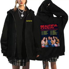 KATSEYE Logo Printed Zip Up Hoodie Top