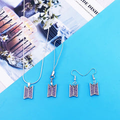 Bangtan Boys Army Zirconia Necklace Pendant Earrings for Fans Jewelry