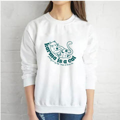 Karma Is A Cat Kitten Letter Crew Neck Sweatshirt
