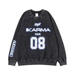 SKZ Karma Print Cotton Washed Crew Neck Sweatshirt