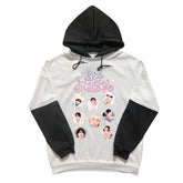 Skz Character Print Fleece Black and White Sleeves Hoodie