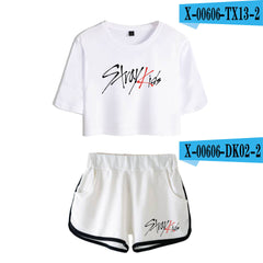 SKZ Logo Short-sleeved Crop Top Shorts