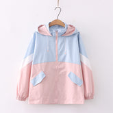 Lovely Color Block Hooded Long Sleeved Coat