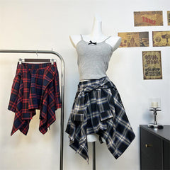 Leisure Plaid Fake Shirt Irregular Short Skirt