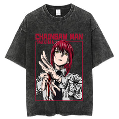Men's Retro Washed Anime Cotton T-shirt