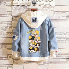 Casual BTS Fake Two Hooded Denim Jacket