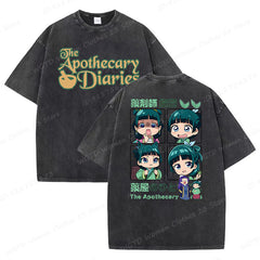 Vintage Anime Print Loose Washed T-shirt