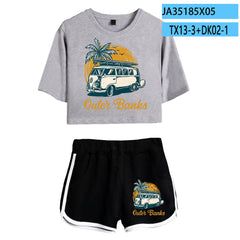 Women's Short-sleeved Crop T-shirt Shorts