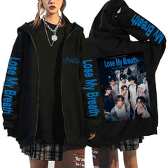 Trendy Girls Kpop Printed Loose Zipper Hoodie