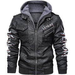 Trendy Men's Venom Print PU Leather Jacket