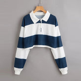 Girls' Striped Rainbow Polo Neck Long Sleeved T-shirt