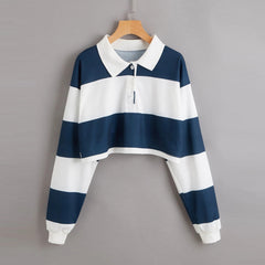 Girls' Striped Rainbow Polo Neck Long Sleeved T-shirt
