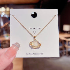 Titanium Steel Zircon Pendant Saturn Necklace