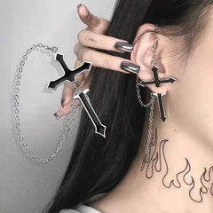 Cool Cross Chain Puncture Earrings