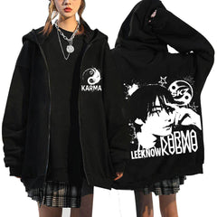 Kpop Karma Printed Hooded Zipper Thin Coat