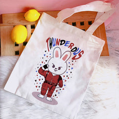 Skz Members Cartoon Characters Printed Canvas Shoulder Tote Bag