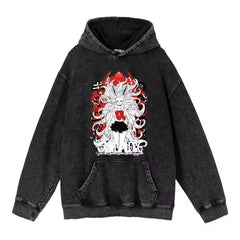 Retro Anime Printed Pullover Washed Hoodie