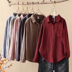 Women's Stripes Lapel Long-sleeved Shirt