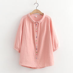 Women's Fresh Colorful Button Three-quarter Sleeve Shirt