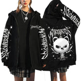 Evil SKZ Animal Characters Print Zip Up Black Hoodie