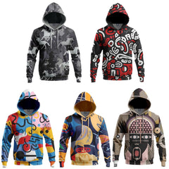Splicing Pattern Digital Print Hoodie