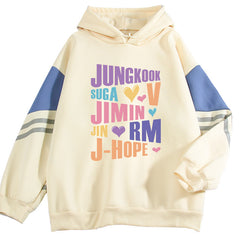 Trendy Kpop Letter Color Black Loose Hoodie