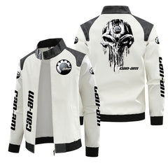 Men's Punisher Logo Printed Leather Jacket
