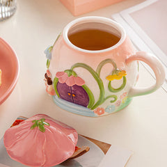 Ceramic Mushroom House Mug with Lid