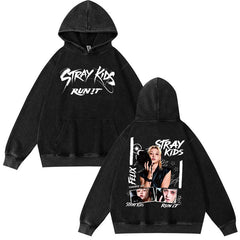 Vintage SKZ RUN IT Washed Hoodie Top