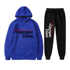Unisex TVD Logo Printed Casual Hoodie Sweatpants Set