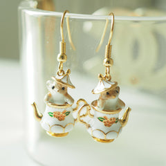 Hamster In My Teapot Earrings Necklace