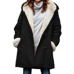 Women's Horn Buckle Hooded Warm Jacket