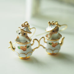 Hamster In My Teapot Earrings Necklace