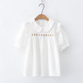 Women's Sunflower Embroidered Lapel Short Sleeved Shirt