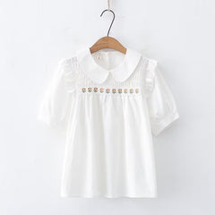 Women's Sunflower Embroidered Lapel Short Sleeved Shirt