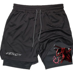 Men's Venom Printed Double-layer Fitness Sports Shorts