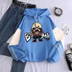 Casual Anime Print Color Block Hoodie