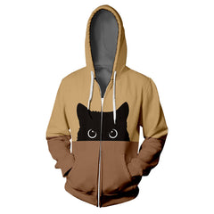 Leisure Cat 3D Print Zipper Hoodie