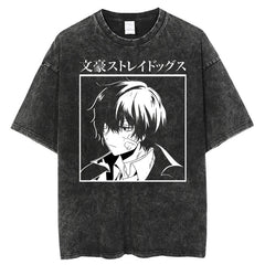 Retro Anime Printed Cotton Washed Short-sleeved Top