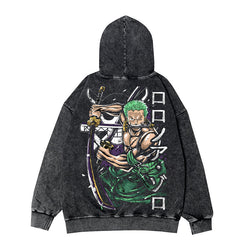 Retro Luffy Anime Zipper Washed Hooded Jacket